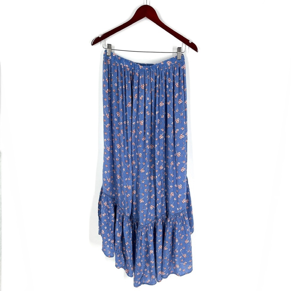 American Eagle Womens Midi Skirt Size M Floral Blue Hi Low - Picture 3 of 8